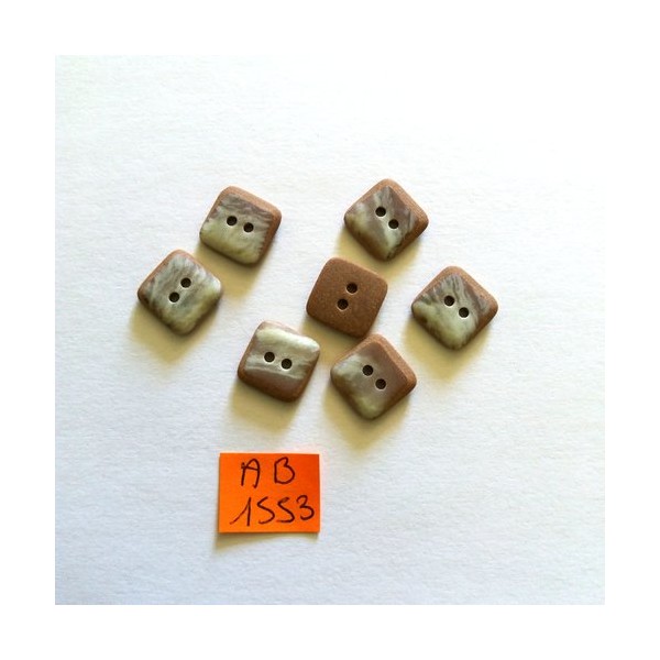 7 Boutons en résine marron et beige - 12x12mm - AB1553 - Photo n°1