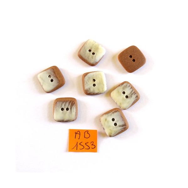 7 Boutons en résine marron et beige - 15x15mm - AB1553 - Photo n°1