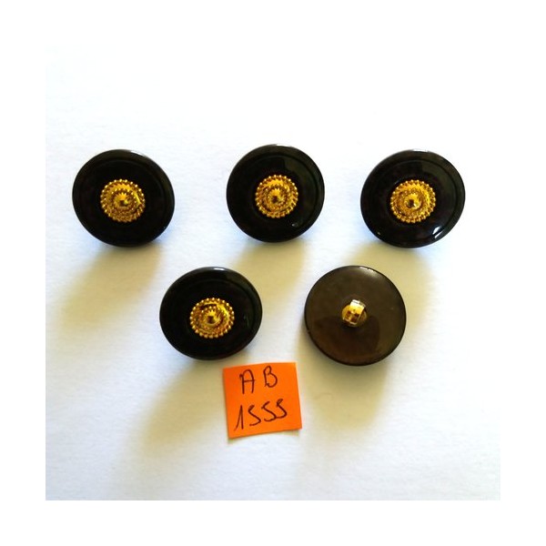 5 Boutons en résine marron et doré - 21mm - AB1555 - Photo n°1