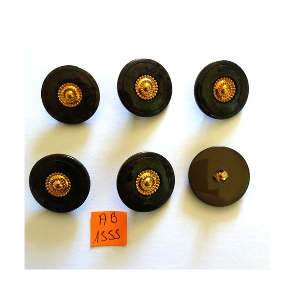 6 Boutons en résine marron et doré - 27mm - AB1555 - Photo n°1