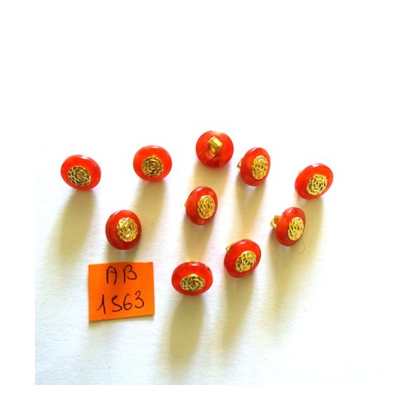 10 Boutons en résine rouge et doré - 11mm - AB1563 - Photo n°1