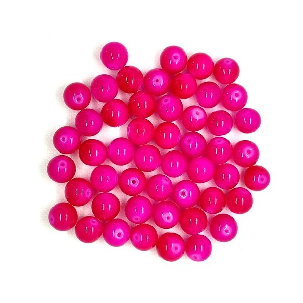 50 Perles en verre fuchsia - 14mm - Photo n°1