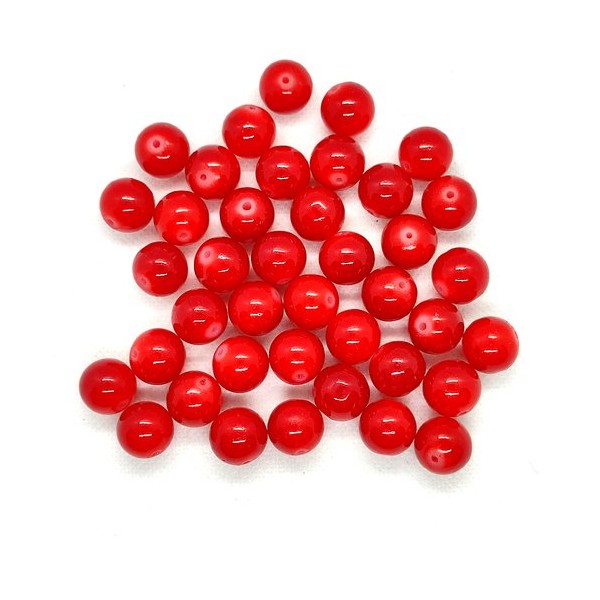 40 Perles en verre rouge - ± 14mm - Photo n°1