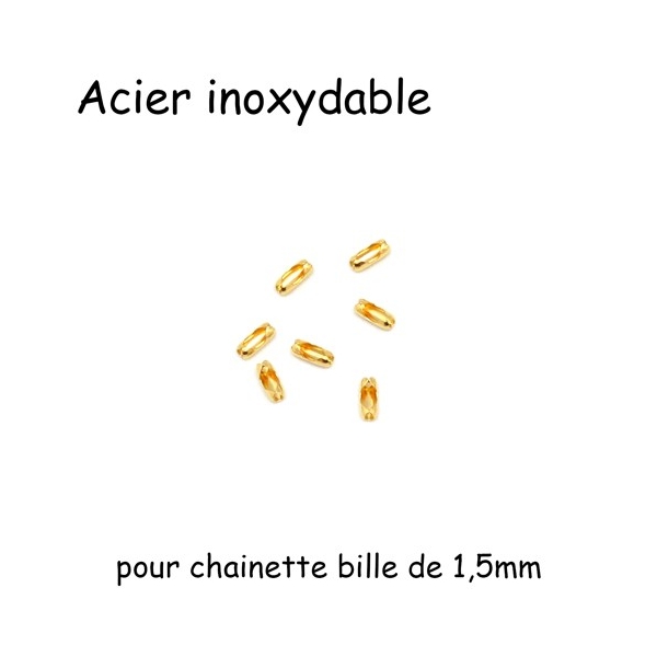 10 Embouts Chaine Bille, Connecteur Fermoir Pour Chainette Boule De 1,5mm En Acier Inoxydable Doré - Photo n°1