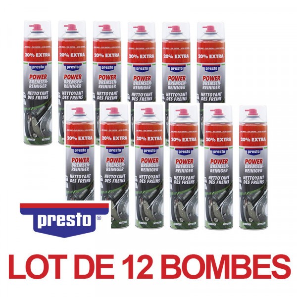 12 bombes de produit nettoyant pour freins - Voiture - Moto - Sans acétone - Presto - Photo n°1