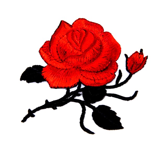 APPLIQUE TISSU THERMOCOLLANT : rose couleur rouge 9*8cm (07) - Photo n°1
