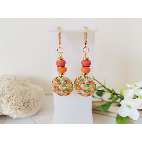 Kit de boucles d'oreilles pendentif et perles colonne orange et corail - Photo n°1