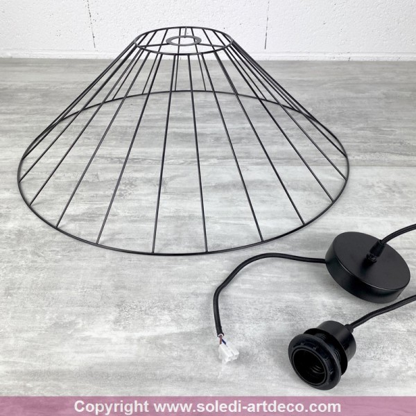 Suspension design filaire noire, haut. 20 cm et diam. 60 cm, Douille E27, 38mm, câble inclus, lampe - Photo n°2