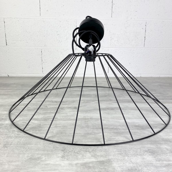 Suspension design filaire noire, haut. 20 cm et diam. 60 cm, Douille E27, 38mm, câble inclus, lampe - Photo n°3