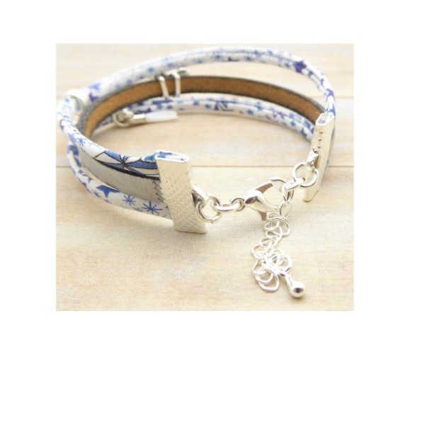Kit Bracelet Liberty Adeladja bleu, cuir argent mat, passant cheval, mini pompon blanc - 1 pièce. - Photo n°2