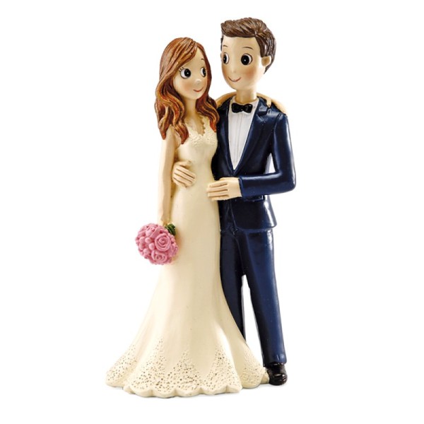Couple de mariés en résine, hauteur 16 cm, regard complice, figurines pièce montée, gâteau de mariag - Photo n°1