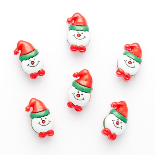 Bouton de Noël avec Attache Dos - Tête Visage Bonhomme de Neige 14 x 25mm - Lot de 10 - Photo n°1