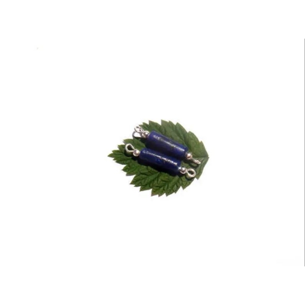 Paire de connecteurs Lapis Lazuli réhaussé 2.2 cm de longueur x 3mm de diamètre - Photo n°1