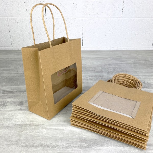 Lot de 12 sachets kraft brun avec fenêtres, 18 x h.19 cm, sac alimentaire, cadeaux, gateaux - Photo n°3
