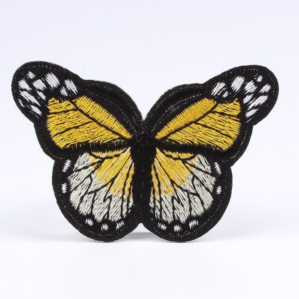 APPLIQUE TISSU THERMOCOLLANT : papillon jaune/blanc 7*4cm - Photo n°1
