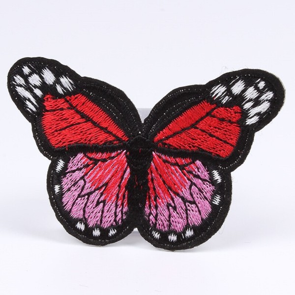 APPLIQUE TISSU THERMOCOLLANT : papillon rouge/rose 7*4cm - Photo n°1