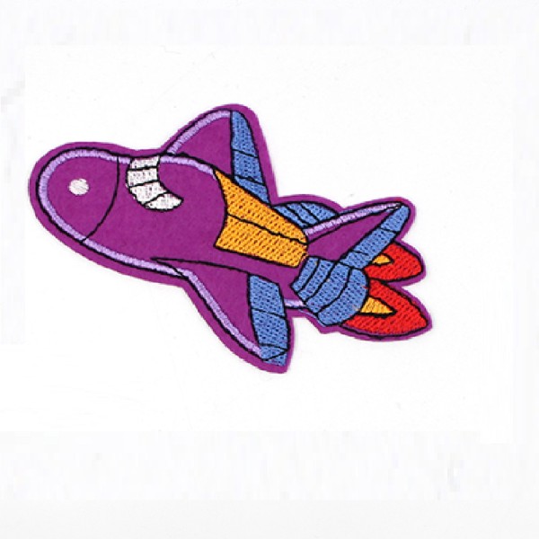 APPLIQUE TISSU THERMOCOLLANT : avion violet 10*7cm (01) - Photo n°1