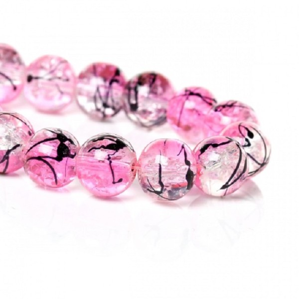 Perles en verre 10 mm rose tréfilé noir x 10 - Photo n°1