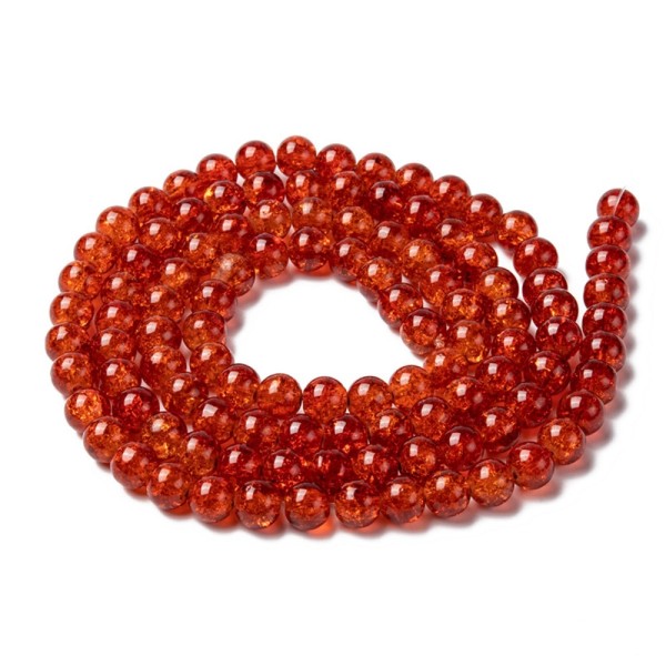Perles en verre craquelé 10 mm rouge orange x 10 - Photo n°1