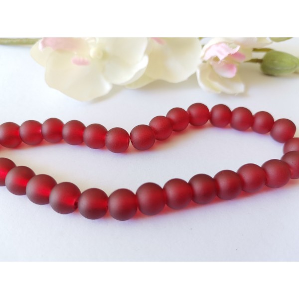 Perles en verre dépoli 8 mm rouge foncé x 20 - Photo n°1