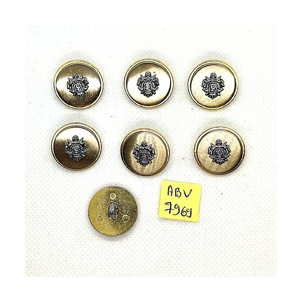 7 Boutons en métal argenté et doré - un blason - 21mm - ABV7969 - Photo n°1