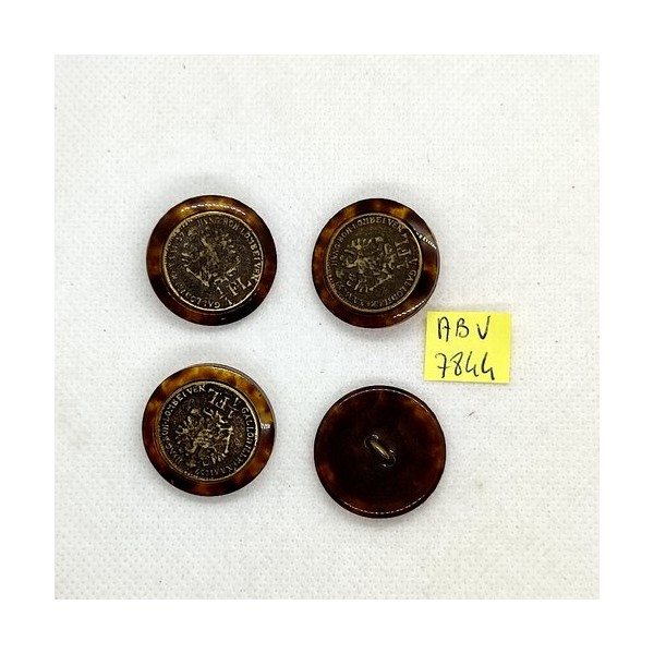 4 Boutons en résine marron et bronze - blason - 25mm - ABV7844 - Photo n°1
