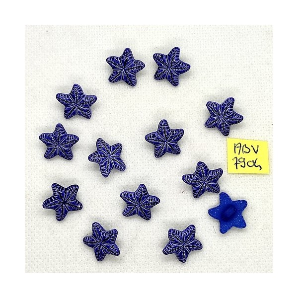13 Boutons fantaisie en résine bleu - une étoile - 14mm - ABV7904 - Photo n°1
