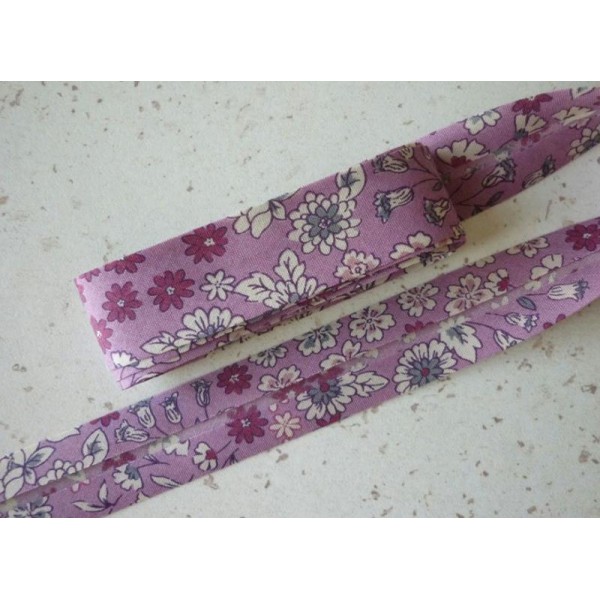 Biais 20 mm liberty fleuri vieux rose  en voile coton fin japonais - FrouFrou - Au mètre - Photo n°1