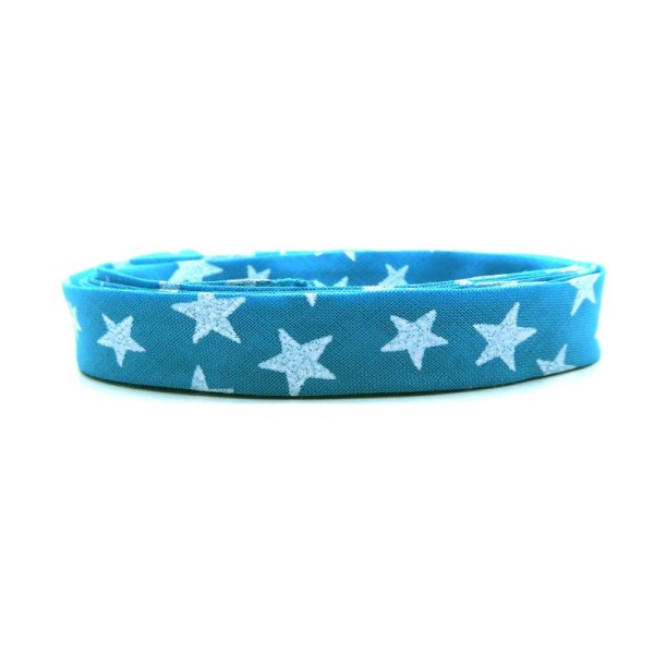 Biais De lawn Bleu turquoise et étoiles blanches 10mm -Biais Liberty étoiles - 1 mètre - Photo n°1