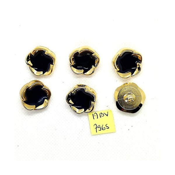 6 Boutons en résine doré et noir - 21mm - ABV7965 - Photo n°1