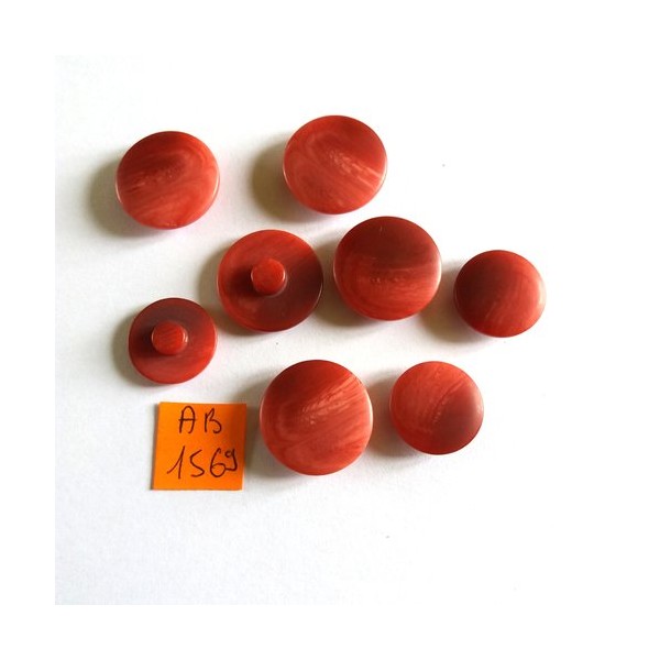 8 boutons en résine rouge / rosé - 22mm et 18mm - AB1569 - Photo n°1