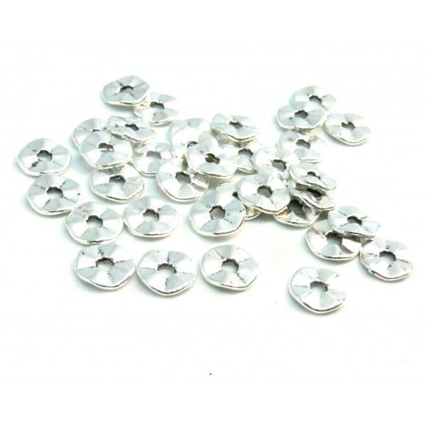 H11101871 PAX 50 petites perles intercalaires plate rondelles 7mm métal couleur Argent Antique - Photo n°1