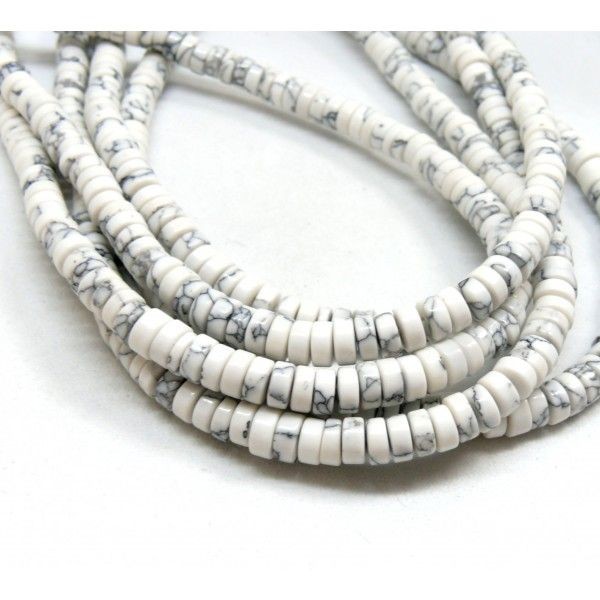 HN21501P lot de 18cm 100 perles RONDELLES Heishi  4 par 2mm Howlite Blanc effet marbre - Photo n°1