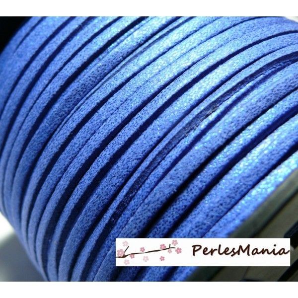 PH311 Lot de 5 mètres de cordon en suédine aspect daim Bleu électrique effet pailleté - Photo n°1
