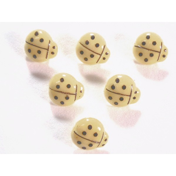 LOT 6 BOUTONS : coccinelle beige 14mm - Photo n°1