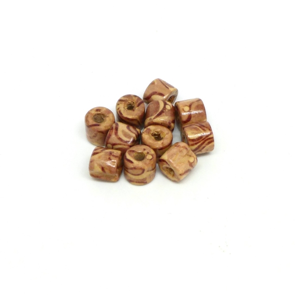 30 Perles Tube En Bois Peint Marbré - Cylindre 10mmx8 Mm - Photo n°4