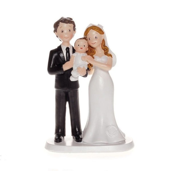 Couple de mariés avec enfant, haut. 17 cm, figurine traditionnelle avec bébé pièce montée mariage - Photo n°1