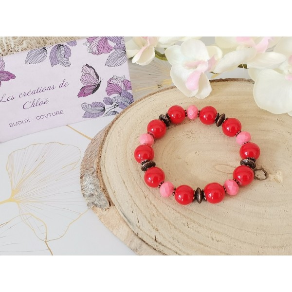 Kit bracelet perles  en verre rouge et apprêts cuivre rouge - Photo n°2