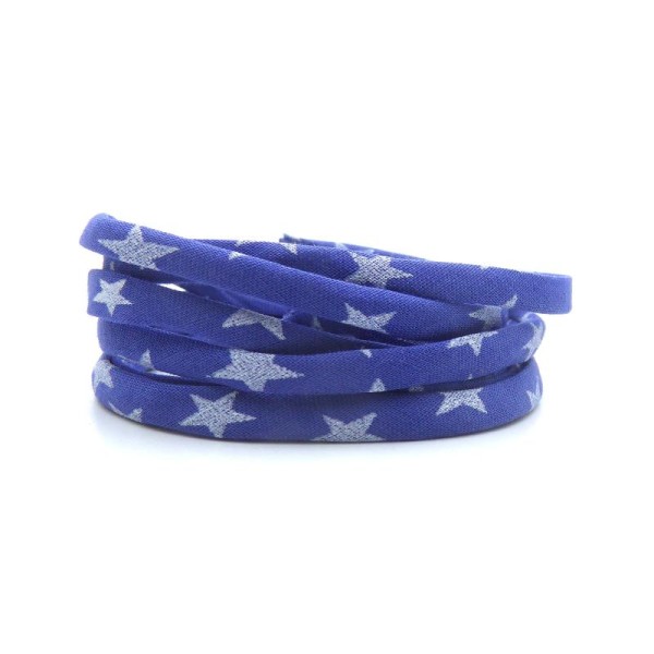 Cordon De Lawn bleu outremer et étoiles argentées 4mm - cordon liberty étoiles  - 1 mètre - Photo n°1