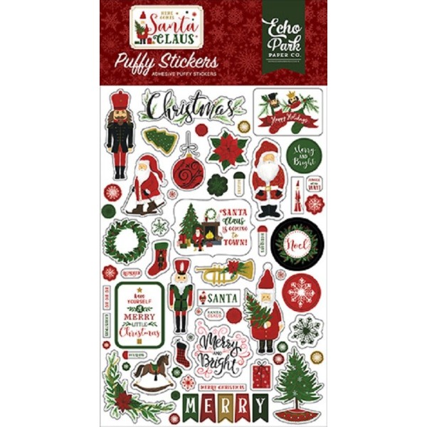 Planche de stickers Noël - Here comes Santa Claus puffy - Echo Park - Photo n°1