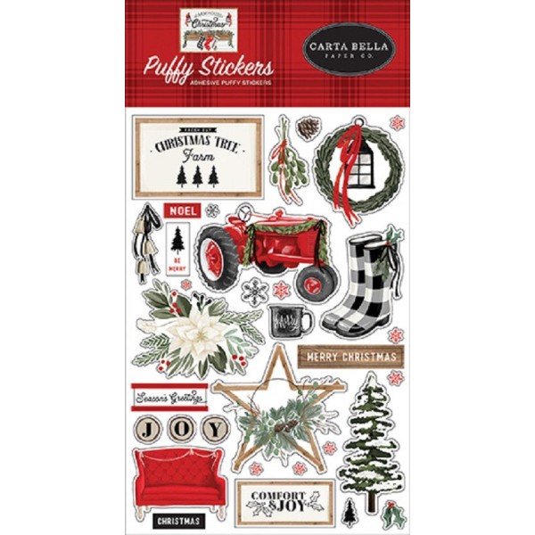 Planche de 33 stickers puffy Farmhouse Christmas - Carta bella - Photo n°1