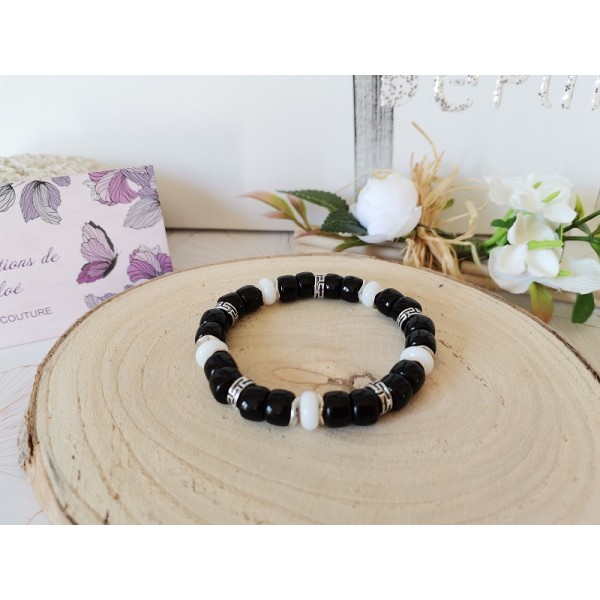 Kit bracelet perles en verre colonne noire - Photo n°1
