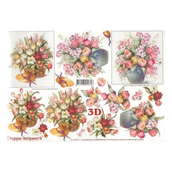 Feuille 3D motifs à découper collage carte 3D A4 VASE DE FLEURS 628 - Photo n°1