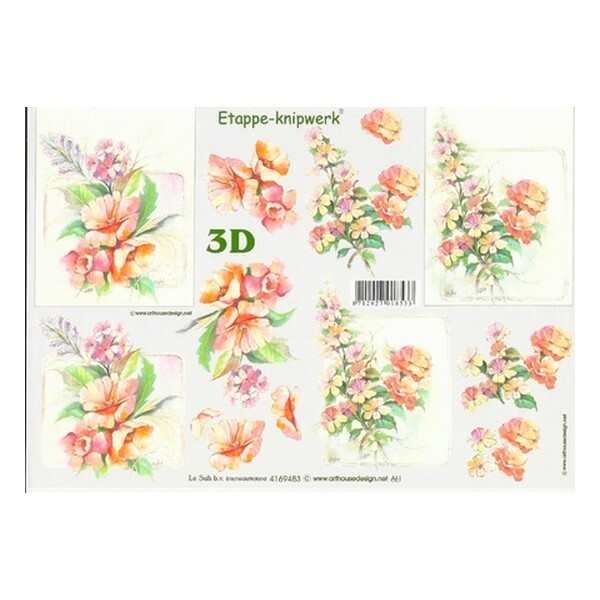 Feuille 3D motifs à découper collage carte 3D A4 FLEUR SAUMON 483 - Photo n°1
