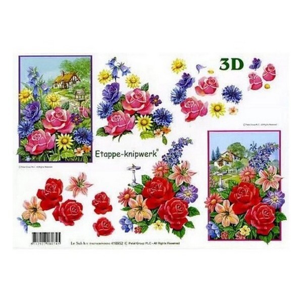 Feuille 3D motifs à découper collage carte 3D A4 JARDIN DE ROSES 52 - Photo n°1