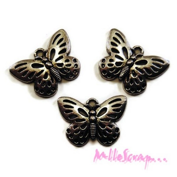 Breloques papillons métal argenté - 5 pièces - Photo n°1