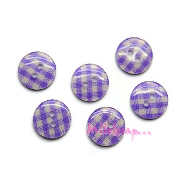Boutons vichy plastique violet - 8 pièces - Photo n°1