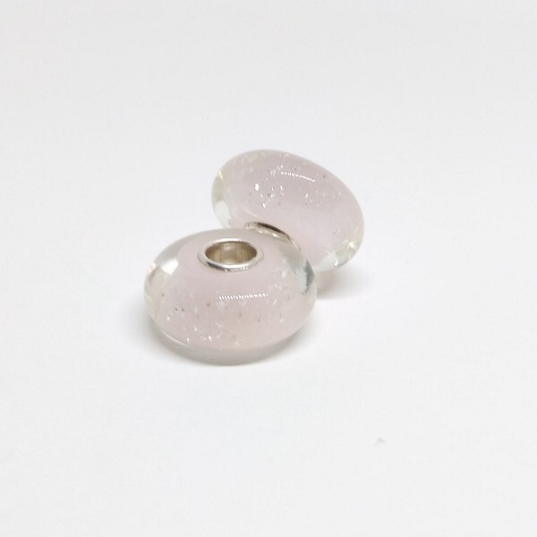 1 perle européenne verre de Murano 8 x 15 mm argent ROSE POUDRE PAILLETTE 208 - Photo n°1