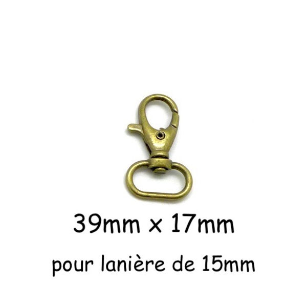 2 Mousquetons Tournant Bronze En Métal Pour Lanière De 15mm - Photo n°1