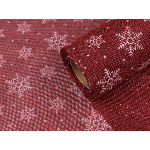5m imitation de jute de Noël blanc cassé rouge vin clair largeur 48 cm, tissu décoratif, organza, tu - Photo n°1